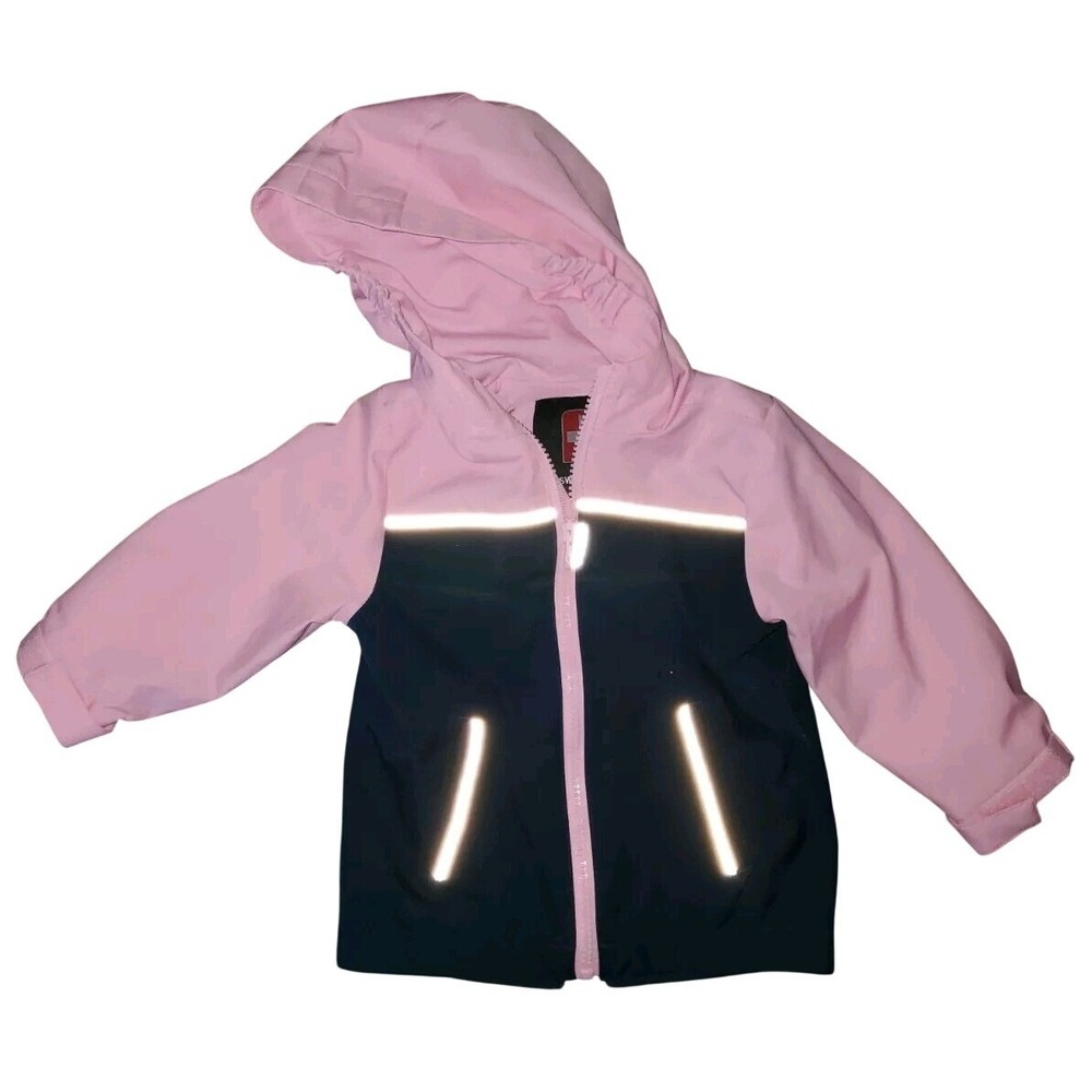 Swiss‎ Tech Pink Navy Blue Reflective Hooded Windbreaker Jacket Kids 12M